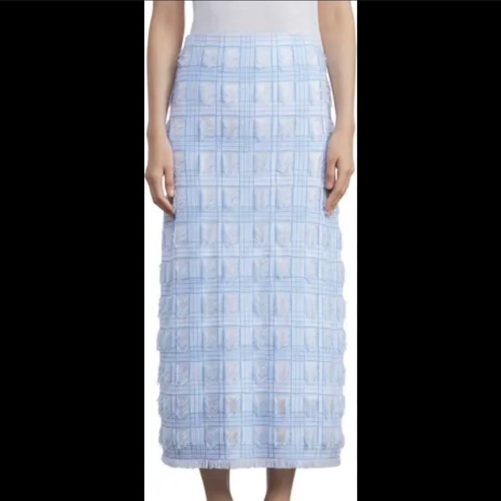 🔥 BRAND NEW Lafayette 148 New York Fringe Plaid Jacquard Midi Skirt 🔥